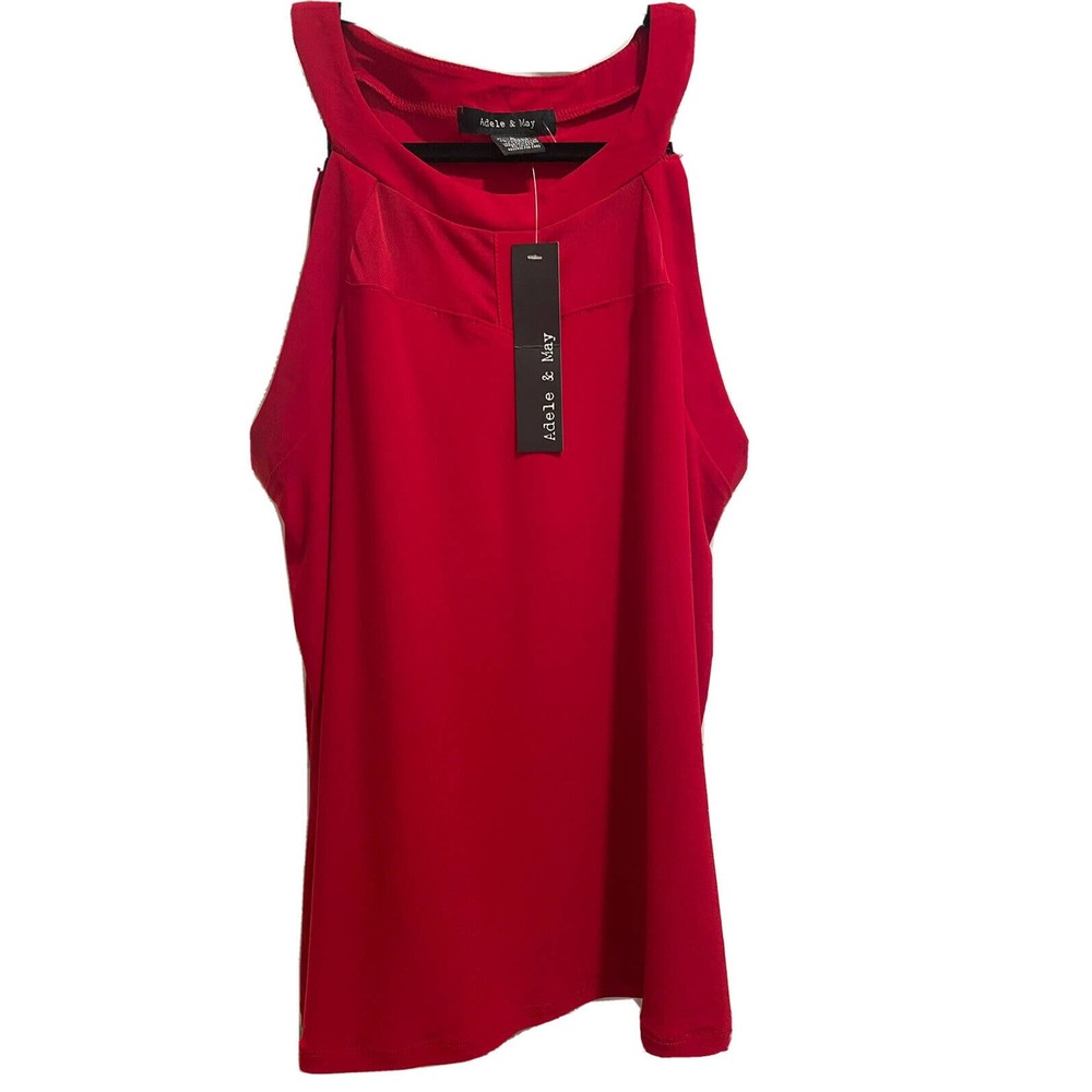 Adele & May Red Women's Tank with Mesh Neck-New With TAGS- Size Large